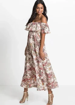 bonprix Kleider^Carmen-Kleid aus fließender Viskose beige paisley