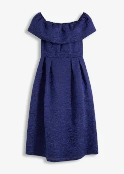 bonprix Festliche Mode|Kleider^Carmen-Kleid aus glänzendem Jacquard mitternachtsblau