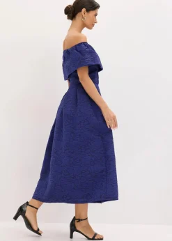 bonprix Festliche Mode|Kleider^Carmen-Kleid aus glänzendem Jacquard mitternachtsblau