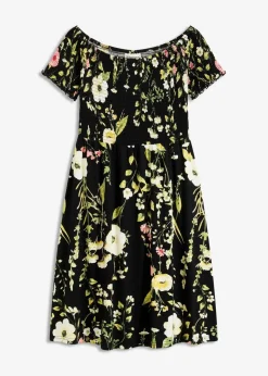 bonprix Bekleidung·Pullover & Strickjacken|Kleider^Carmen-Kleid aus softem Viskose-Mix schwarz floral