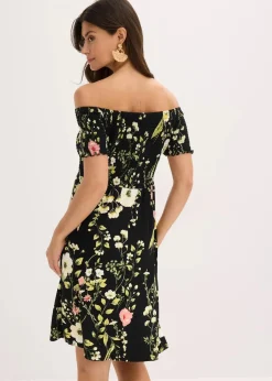 bonprix Bekleidung·Pullover & Strickjacken|Kleider^Carmen-Kleid aus softem Viskose-Mix schwarz floral