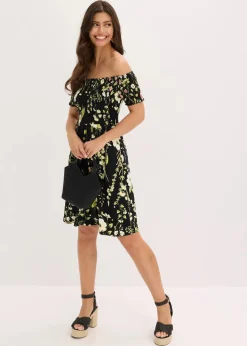 bonprix Bekleidung·Pullover & Strickjacken|Kleider^Carmen-Kleid aus softem Viskose-Mix schwarz floral