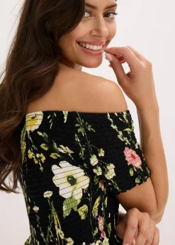 bonprix Bekleidung·Pullover & Strickjacken|Kleider^Carmen-Kleid aus softem Viskose-Mix schwarz floral