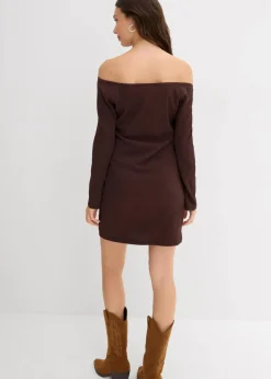 bonprix Kleider|Nachhaltigere Materialien^Carmen-Kleid aus strukturiertem Crêpe dunkelbraun