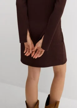 bonprix Kleider|Nachhaltigere Materialien^Carmen-Kleid aus strukturiertem Crêpe dunkelbraun