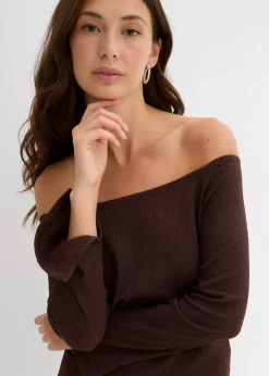 bonprix Kleider|Nachhaltigere Materialien^Carmen-Kleid aus strukturiertem Crêpe dunkelbraun