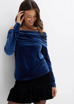 bonprix Shirts & Tops^Carmenshirt aus softem Samt dunkelblau