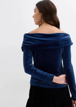 bonprix Shirts & Tops^Carmenshirt aus softem Samt dunkelblau