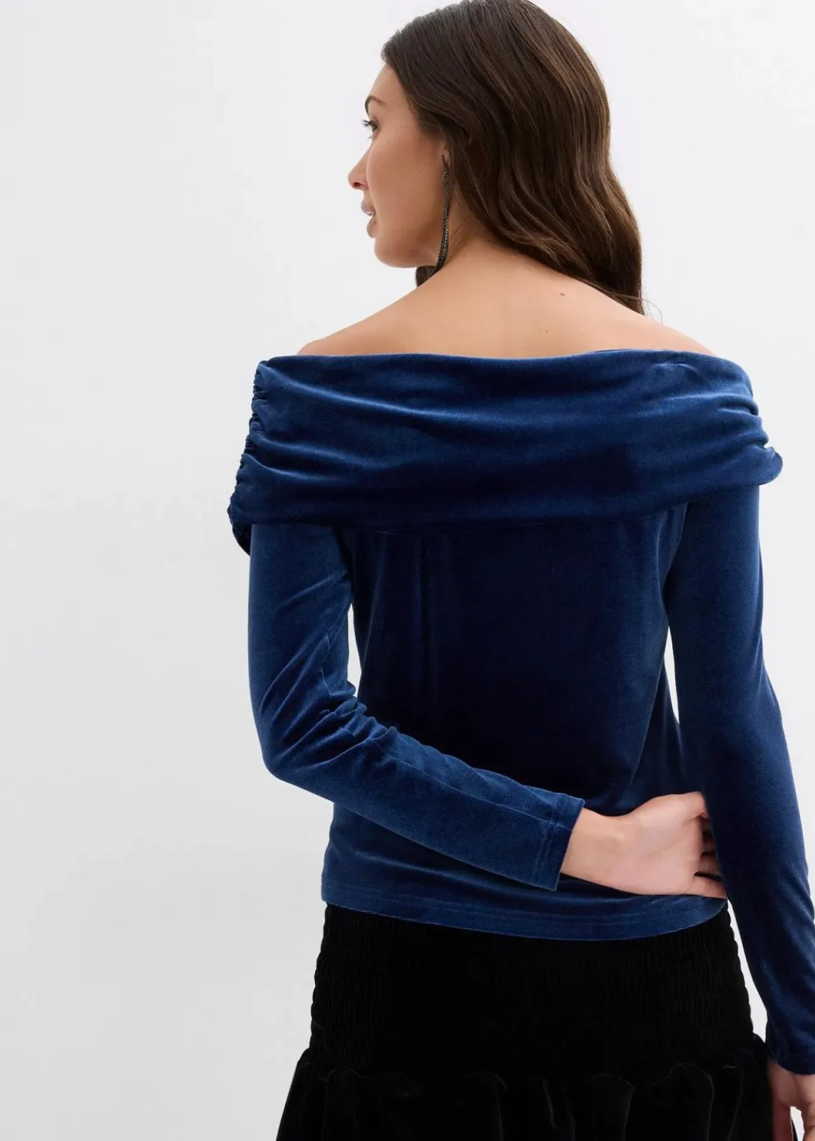 bonprix Shirts & Tops^Carmenshirt aus softem Samt dunkelblau
