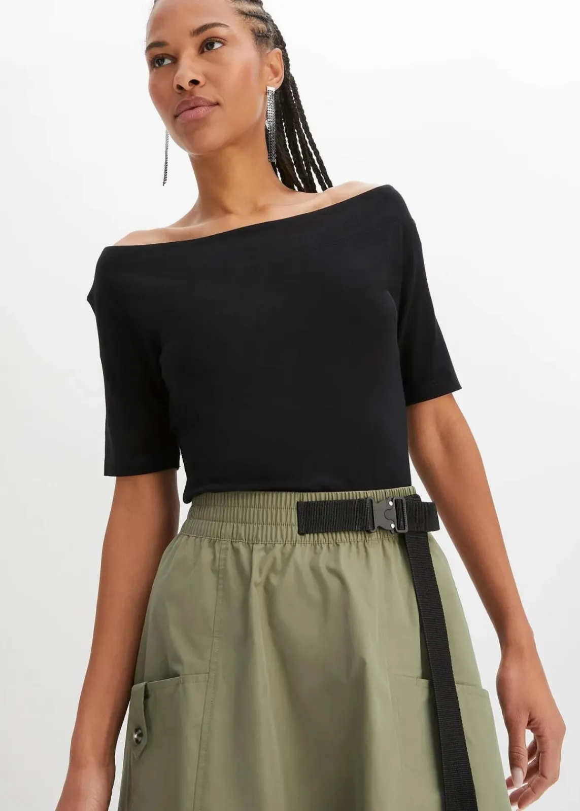 bonprix Shirts & Tops|Nachhaltigere Materialien^Carmenshirt in Viskose-Mix schwarz