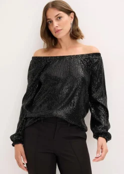 bonprix Shirts & Tops^Carmenshirt, Oversized mit Pailletten schwarz