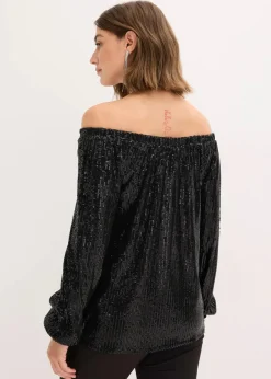 bonprix Shirts & Tops^Carmenshirt, Oversized mit Pailletten schwarz