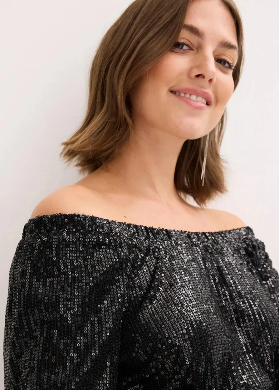 bonprix Shirts & Tops^Carmenshirt, Oversized mit Pailletten schwarz