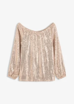 bonprix Shirts & Tops^Carmenshirt, Oversized mit Pailletten naturstein/silber