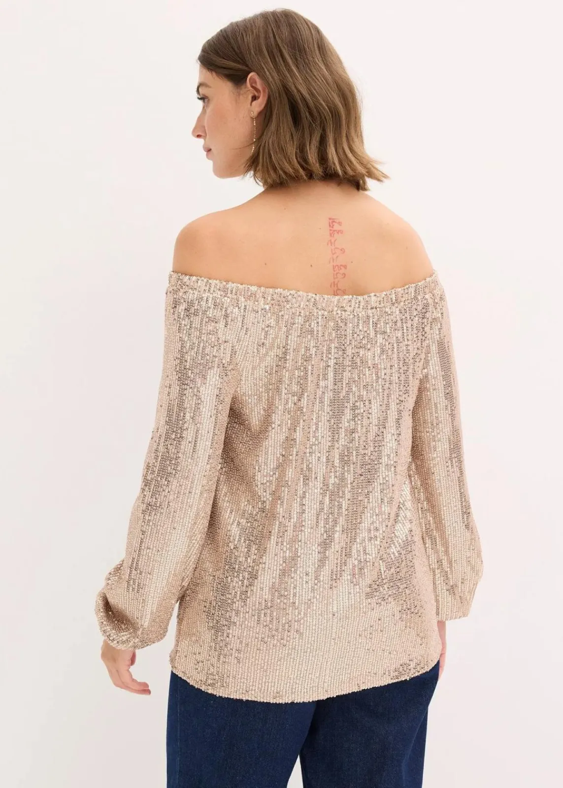 bonprix Shirts & Tops^Carmenshirt, Oversized mit Pailletten naturstein/silber