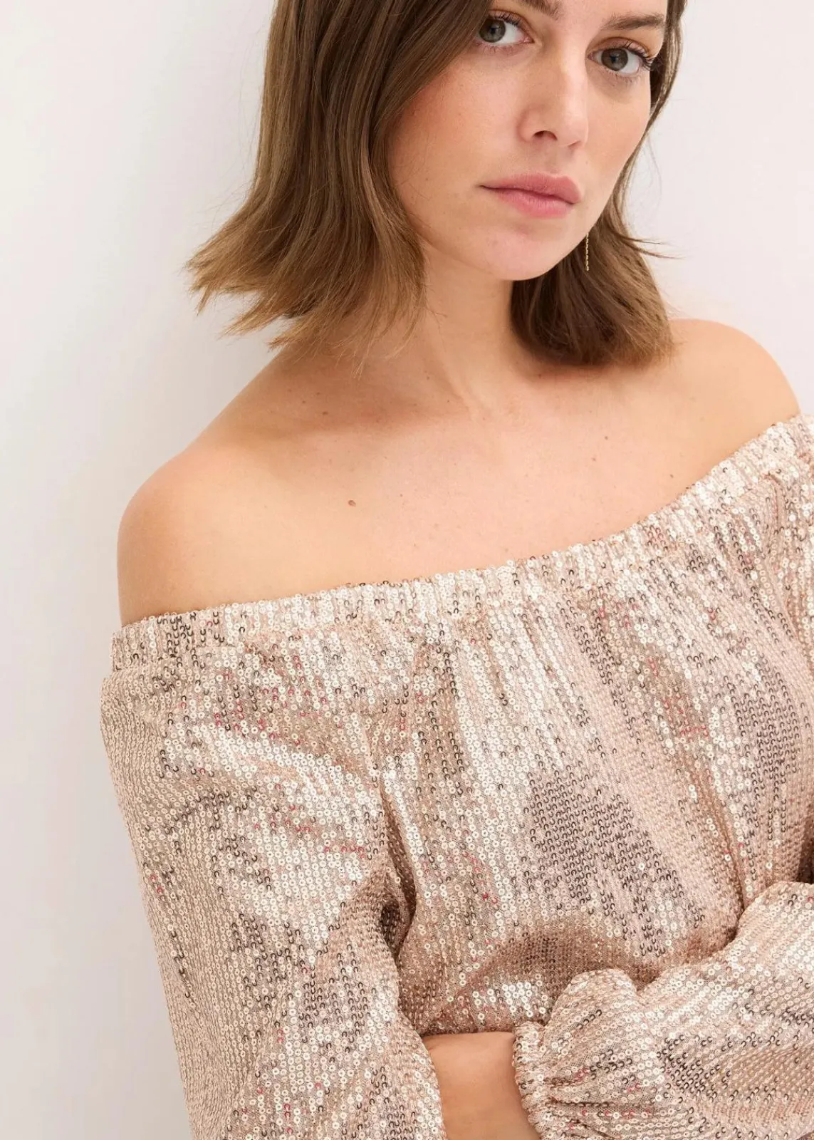 bonprix Shirts & Tops^Carmenshirt, Oversized mit Pailletten naturstein/silber
