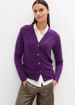 bonprix Pullover & Strickjacken|Strickmode^Cashmerestrickjacke mit Good Cashmere Standard®-Anteil tieflila