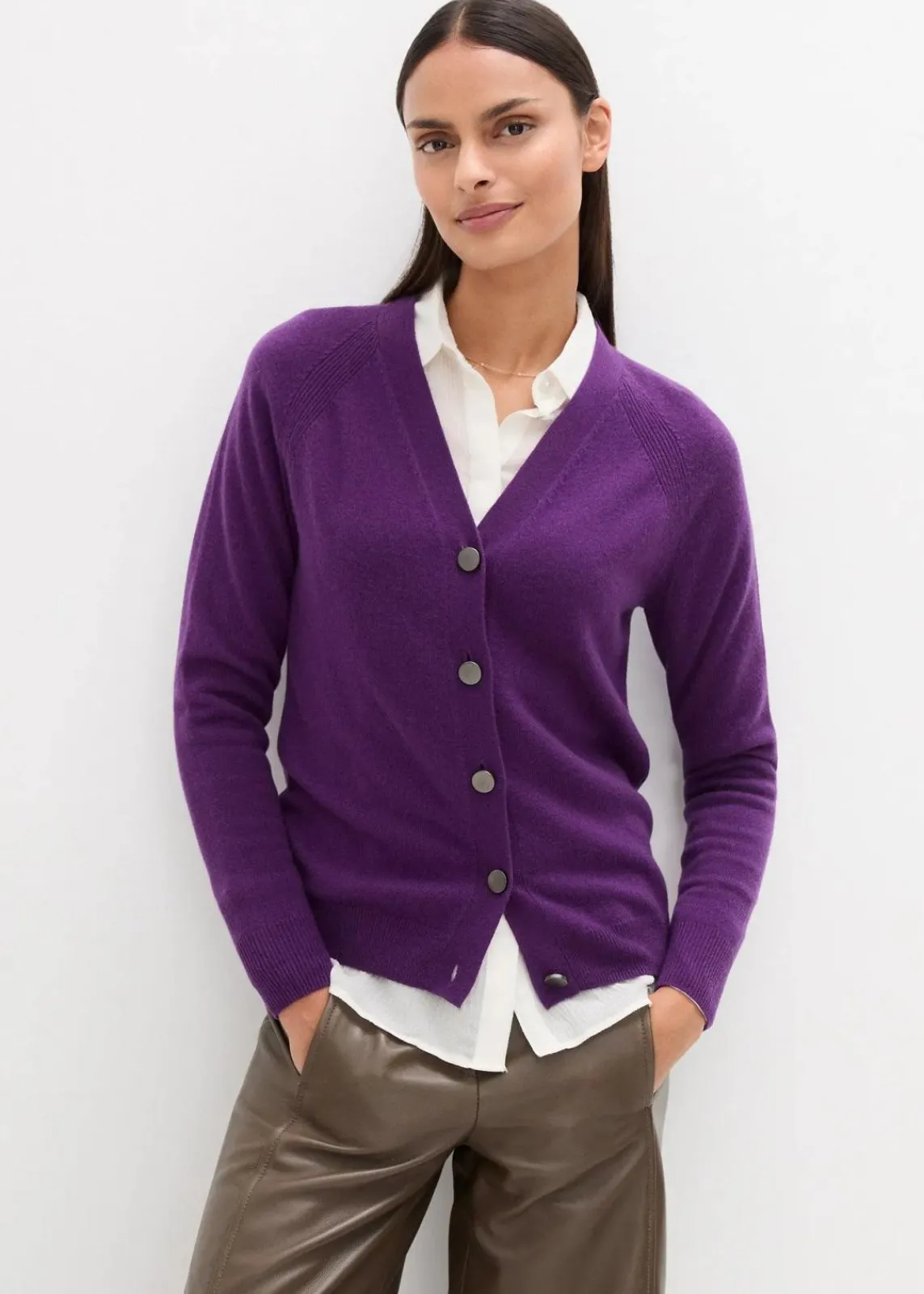 bonprix Pullover & Strickjacken|Strickmode^Cashmerestrickjacke mit Good Cashmere Standard®-Anteil tieflila