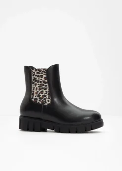 bonprix Gefütterte Winterschuhe|Stiefeletten^Chelsea Boot schwarz leo