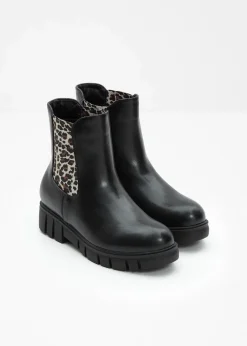 bonprix Gefütterte Winterschuhe|Stiefeletten^Chelsea Boot schwarz leo