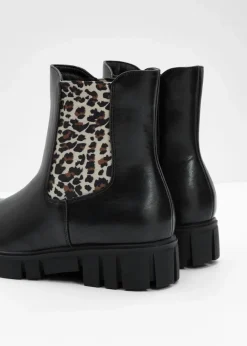 bonprix Gefütterte Winterschuhe|Stiefeletten^Chelsea Boot schwarz leo