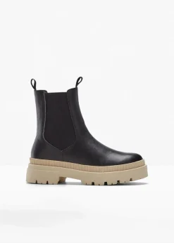 bonprix Stiefeletten|Boots^Chelsea-Boots schwarz/beige