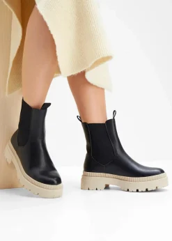 bonprix Stiefeletten|Boots^Chelsea-Boots schwarz/beige