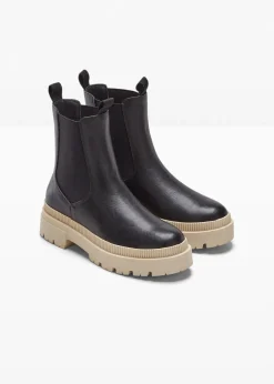 bonprix Stiefeletten|Boots^Chelsea-Boots schwarz/beige
