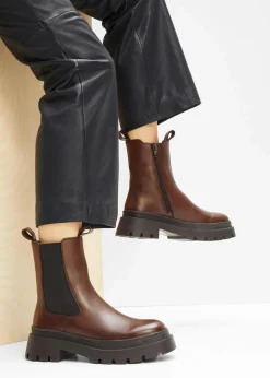 bonprix Stiefeletten|Boots^Chelsea-Boots aus Leder dunkelbraun
