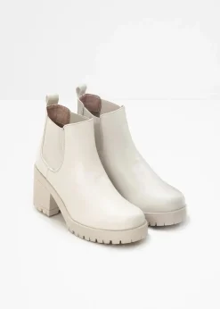 bonprix Schuhe & Accessoires In Spezialgrößen·Schuhe In Übergröße|Schuhe & Accessoires In Spezialgrößen·Elastischer Schaft^Chelsea-Boots mit Blockabsatz beige