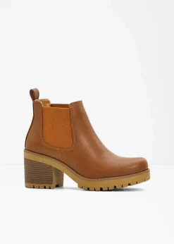 bonprix Schuhe & Accessoires In Spezialgrößen·Schuhe In Übergröße|Schuhe & Accessoires In Spezialgrößen·Elastischer Schaft^Chelsea-Boots mit Blockabsatz cognac