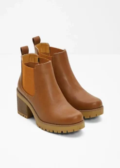 bonprix Schuhe & Accessoires In Spezialgrößen·Schuhe In Übergröße|Schuhe & Accessoires In Spezialgrößen·Elastischer Schaft^Chelsea-Boots mit Blockabsatz cognac