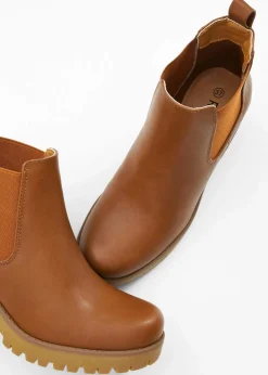 bonprix Schuhe & Accessoires In Spezialgrößen·Schuhe In Übergröße|Schuhe & Accessoires In Spezialgrößen·Elastischer Schaft^Chelsea-Boots mit Blockabsatz cognac
