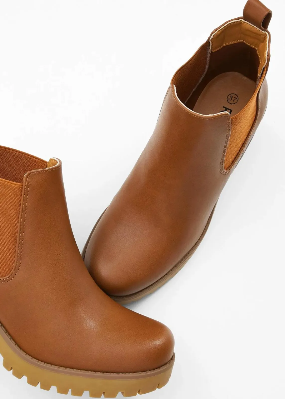 bonprix Schuhe & Accessoires In Spezialgrößen·Schuhe In Übergröße|Schuhe & Accessoires In Spezialgrößen·Elastischer Schaft^Chelsea-Boots mit Blockabsatz cognac