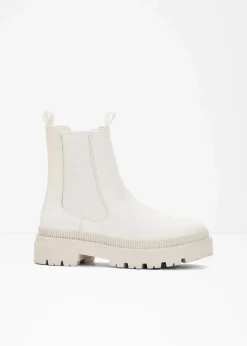 bonprix Schuhe & Accessoires In Spezialgrößen·Schuhe In Übergröße|Schuhe & Accessoires In Spezialgrößen·Elastischer Schaft^Chelsea-Boots mit Profilsohle perlweiß
