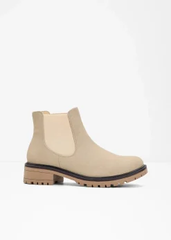 bonprix Schuhe & Accessoires In Spezialgrößen·Schuhe In Übergröße|Schuhe & Accessoires In Spezialgrößen·Elastischer Schaft^Chelsea-Boots mit Profilsohle beige