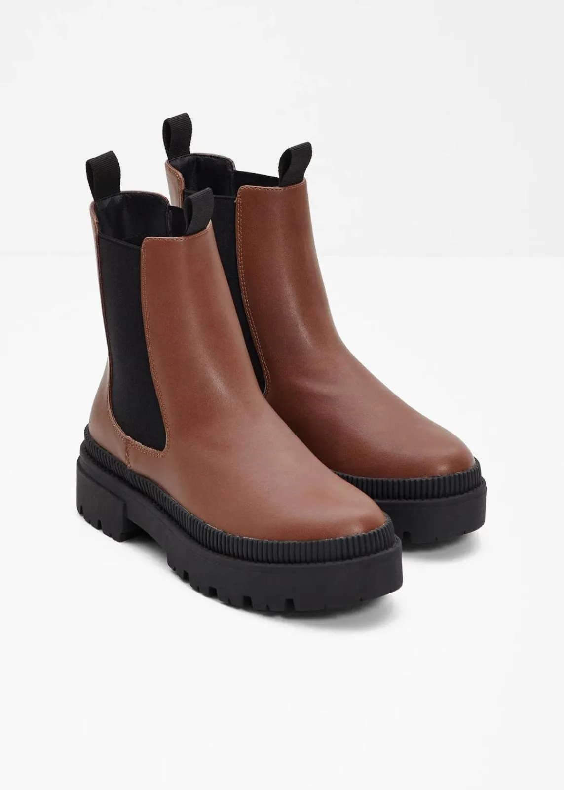 bonprix Schuhe & Accessoires In Spezialgrößen·Schuhe In Übergröße|Schuhe & Accessoires In Spezialgrößen·Elastischer Schaft^Chelsea-Boots mit Profilsohle cognac