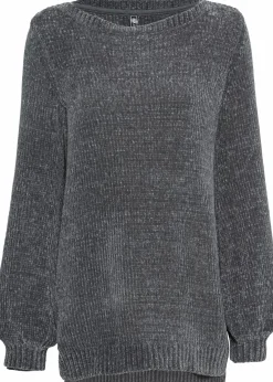 bonprix Bekleidung·Umstandsmode|Strickmode^Chenille-Longpullover anthrazit