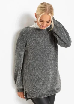bonprix Bekleidung·Umstandsmode|Strickmode^Chenille-Longpullover anthrazit