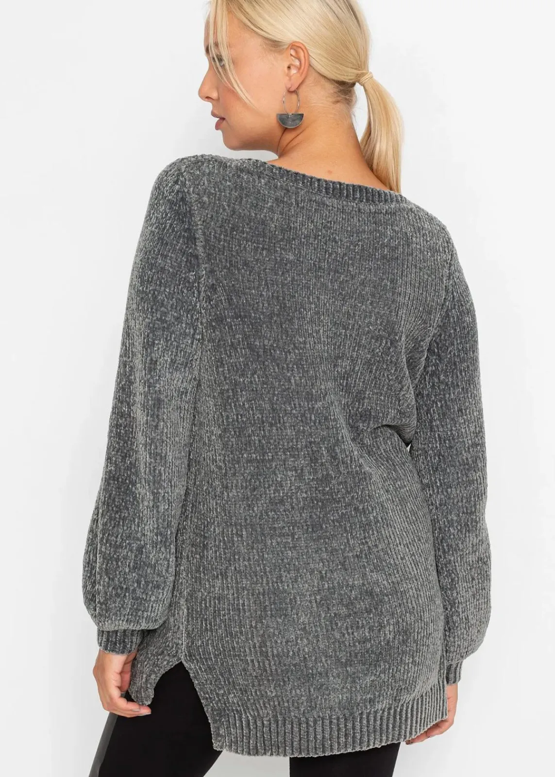 bonprix Bekleidung·Umstandsmode|Strickmode^Chenille-Longpullover anthrazit