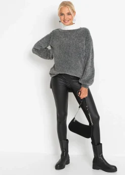 bonprix Bekleidung·Umstandsmode|Strickmode^Chenille-Longpullover anthrazit