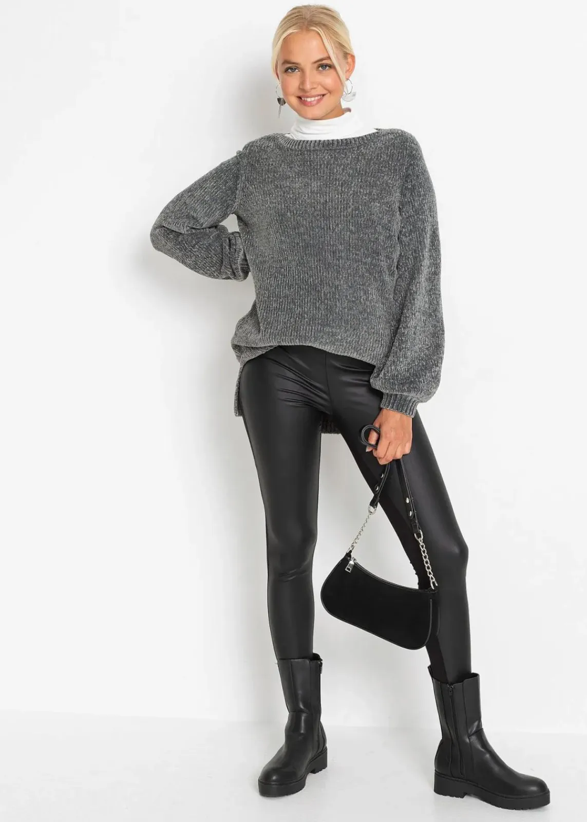 bonprix Bekleidung·Umstandsmode|Strickmode^Chenille-Longpullover anthrazit