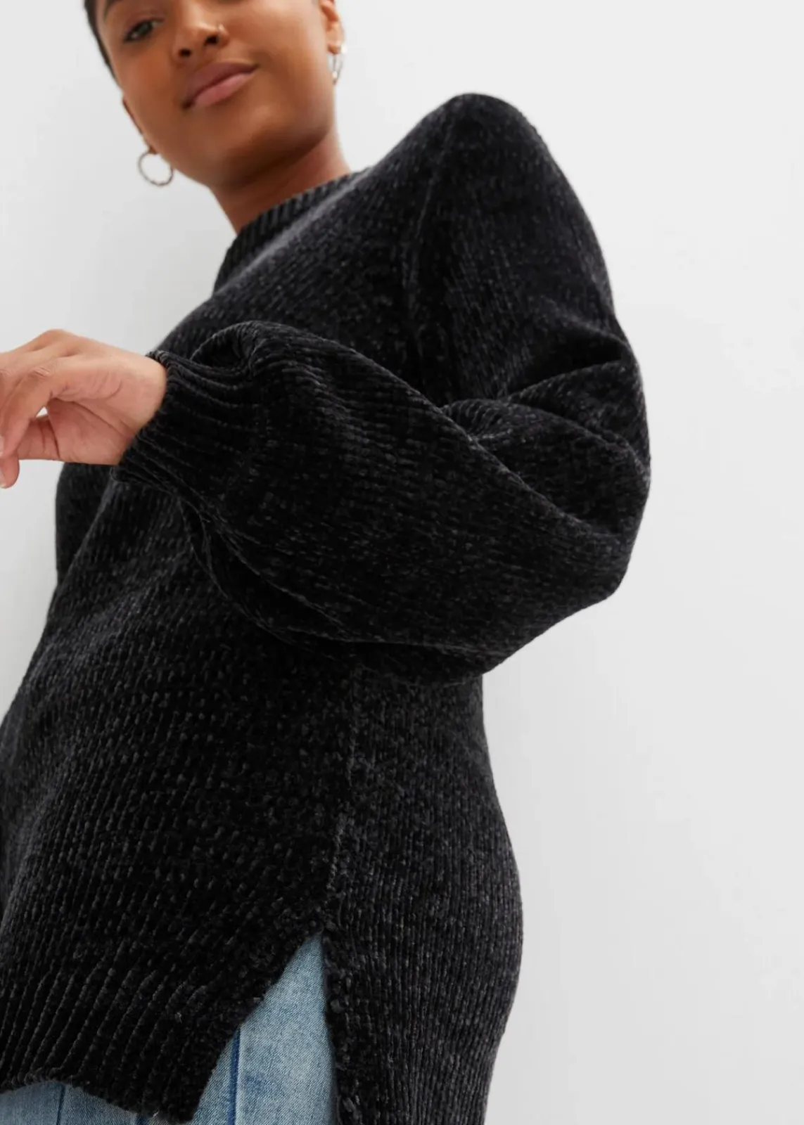 bonprix Bekleidung·Umstandsmode|Strickmode^Chenille-Longpullover schwarz