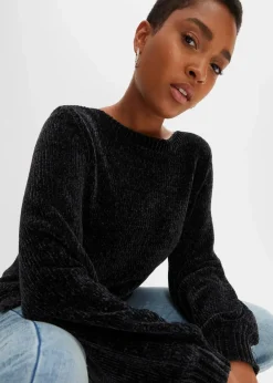 bonprix Bekleidung·Umstandsmode|Strickmode^Chenille-Longpullover schwarz