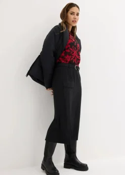 bonprix Nachhaltigere Materialien|Blusen & Tuniken^Chiffon Bluse mit Smok-Details schwarz/rot bedruckt