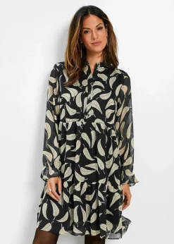 bonprix Nachhaltigere Materialien|Kleider^Chiffon Kleid schwarz/wollweiß floral