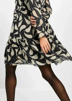 bonprix Nachhaltigere Materialien|Kleider^Chiffon Kleid schwarz/wollweiß floral