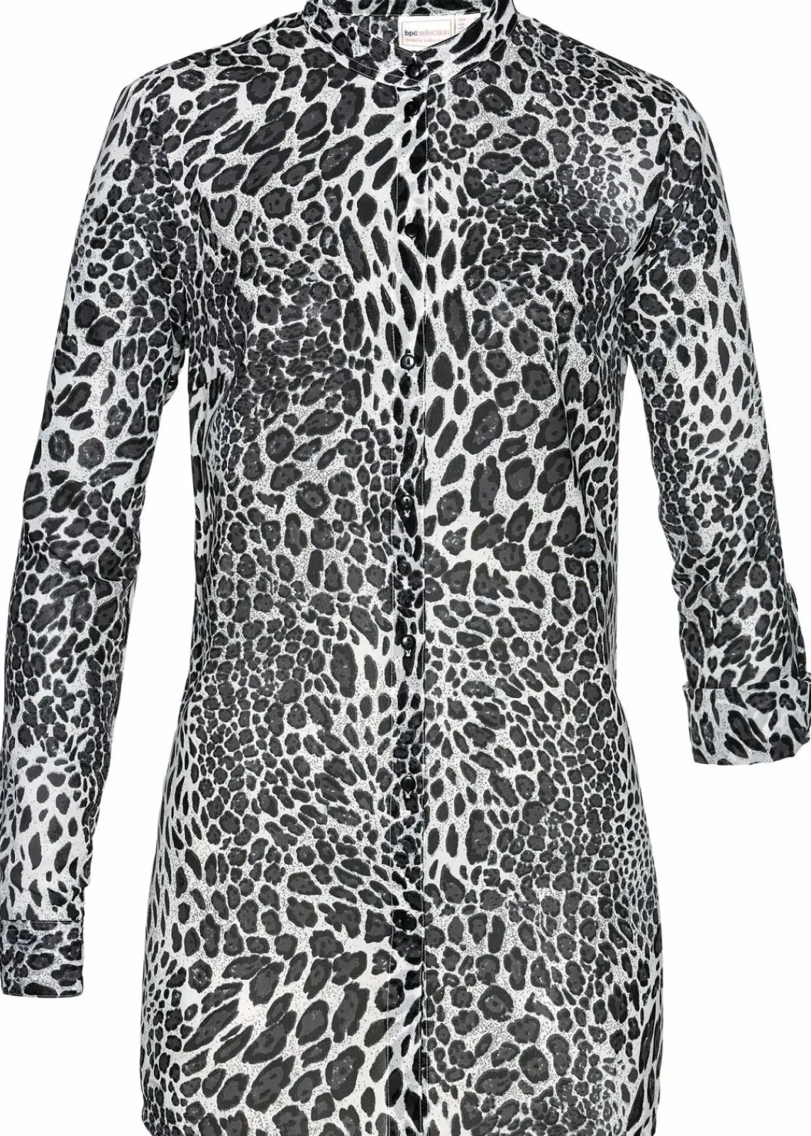 bonprix Bekleidung·Jacken & Mäntel|Blusen & Tuniken^Chiffon Longbluse schwarz/wollweiß bedruckt