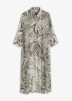 bonprix Blusen & Tuniken^Chiffon- Longbluse natur/dunkeloliv zebra bedruckt