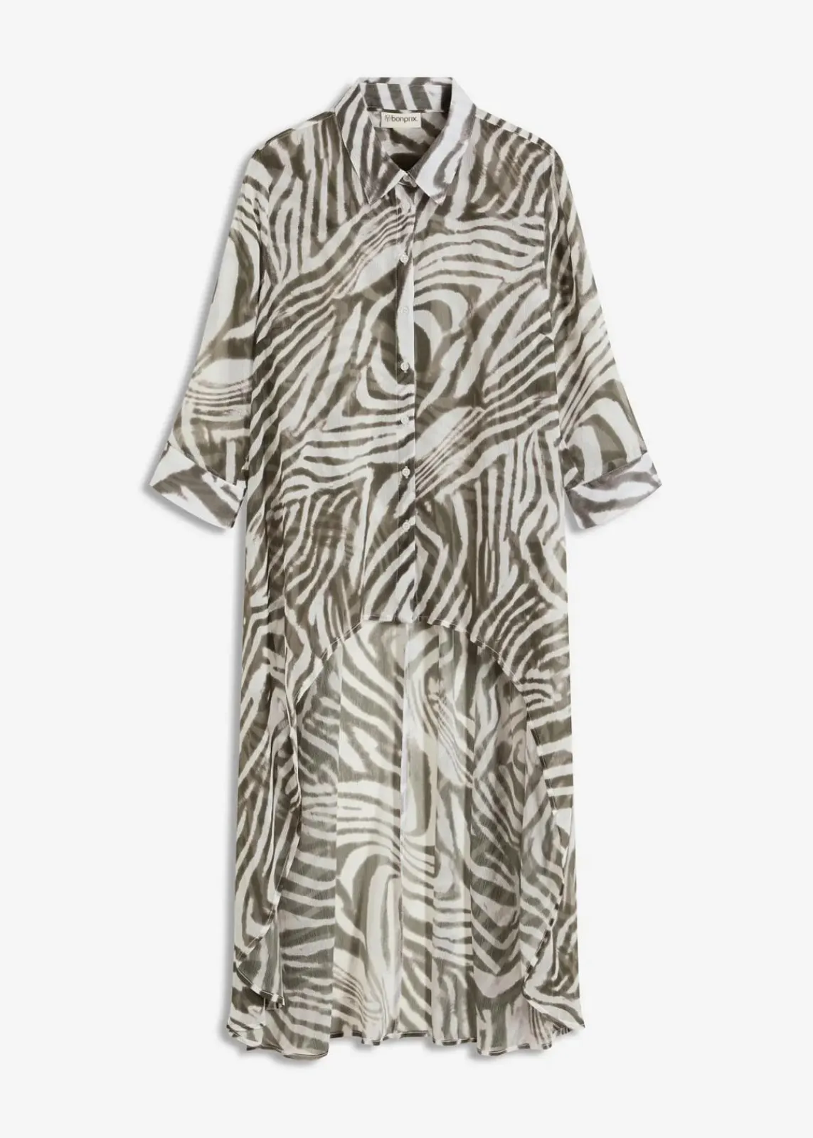 bonprix Blusen & Tuniken^Chiffon- Longbluse natur/dunkeloliv zebra bedruckt